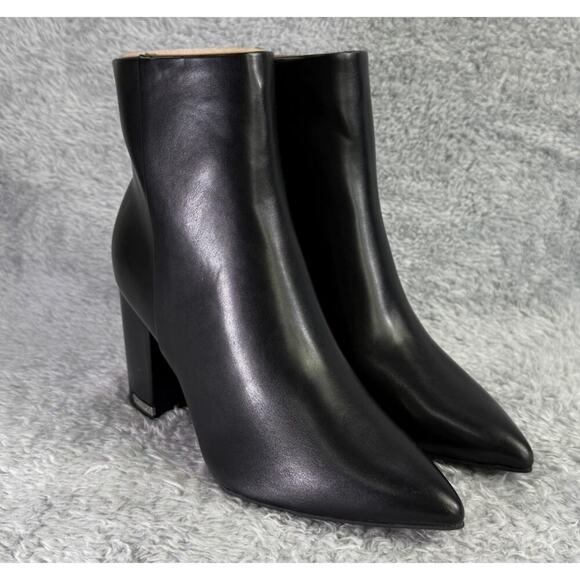 Calvin Klein KCMinna 2 Ankle Boots Women's Black Leather High Heeled Booties 8.5 - Picture 1 of 11